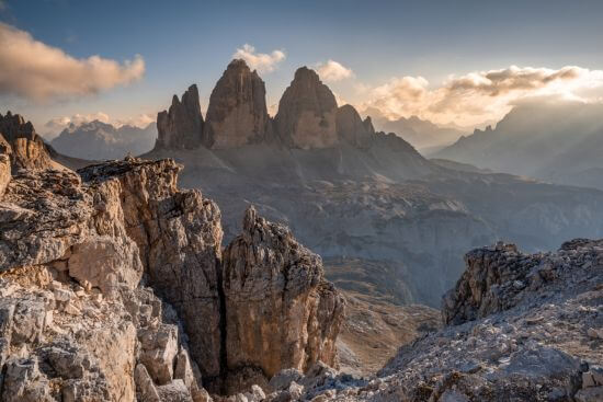 Die Drei Zinnen in den Dolomiten.